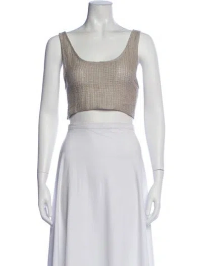 Pre-owned Le Kasha Linen Scoop Neck Crop Top In Neutral