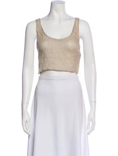 Pre-owned Le Kasha Linen Scoop Neck Crop Top W/ Tags In Neutral