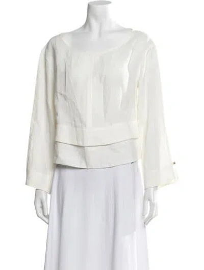 Pre-owned Le Kasha Linen Scoop Neck Top In Neutrals