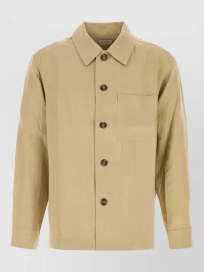 Le Kasha Linen Shirt Long Sleeves Chest Pocket In Brown