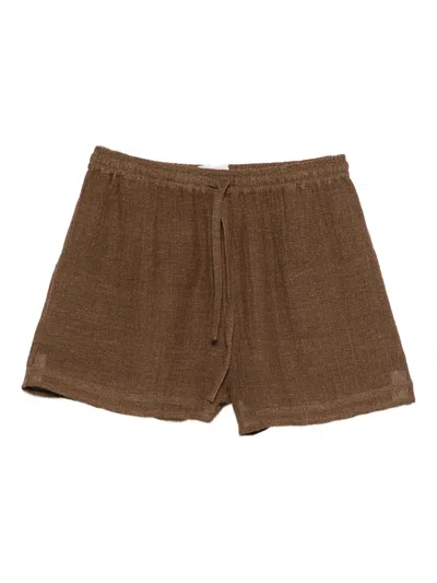 Le Kasha Elastic-waist Linen Shorts In Brown