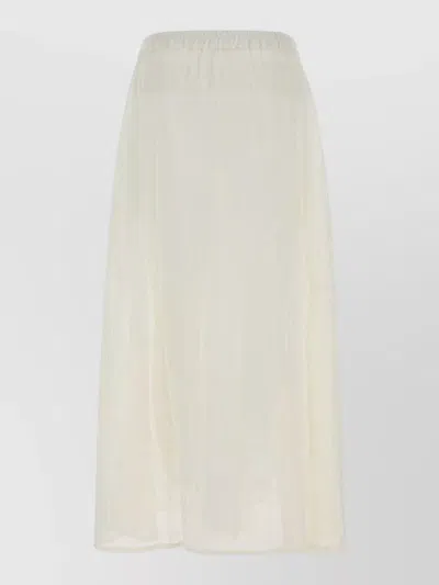 Le Kasha Linen Skirt Button Detailing Sheer Fabric In Neutral