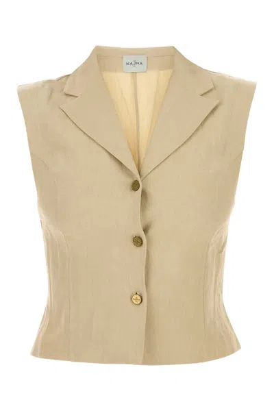 Le Kasha Linen Sleeveless Vest In Beige O Tan