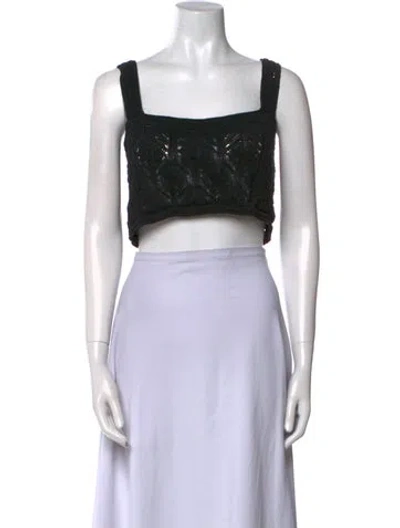 Pre-owned Le Kasha Linen Square Neckline Crop Top In Black