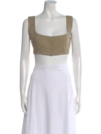 Pre-owned Le Kasha Linen Square Neckline Crop Top In Neutral