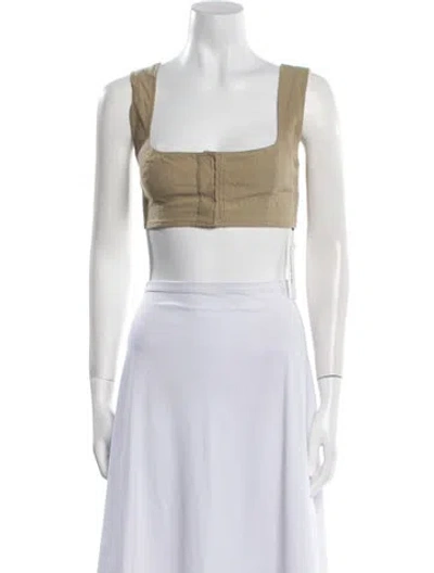 Pre-owned Le Kasha Linen Square Neckline Crop Top In Neutral