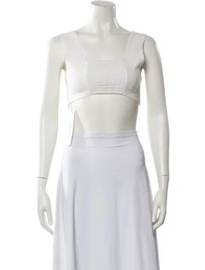 Pre-owned Le Kasha Linen Square Neckline Crop Top In Neutral