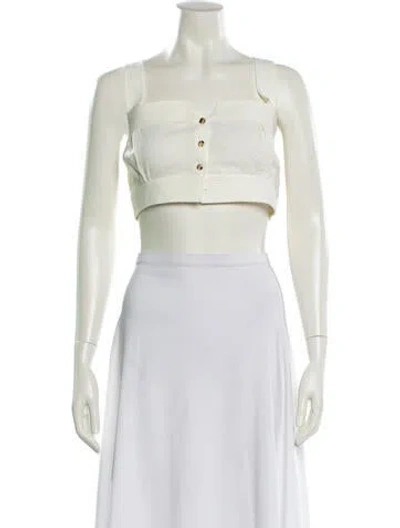 Pre-owned Le Kasha Linen Square Neckline Crop Top In Neutral