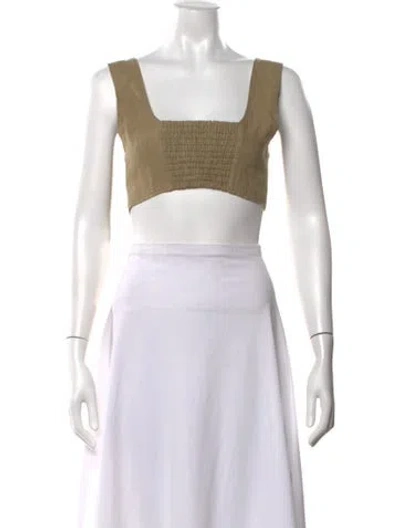 Pre-owned Le Kasha Linen Square Neckline Crop Top In Neutral