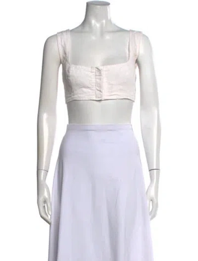 Pre-owned Le Kasha Linen Square Neckline Crop Top In Neutrals