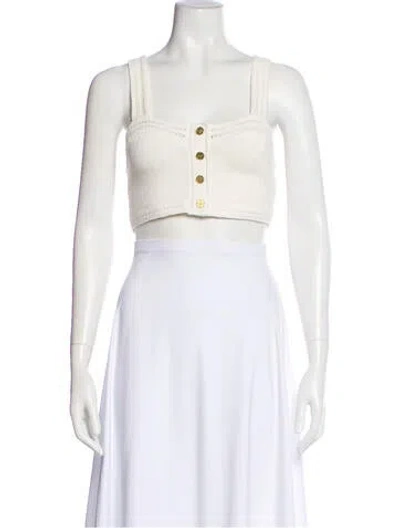 Pre-owned Le Kasha Linen Square Neckline Crop Top In White