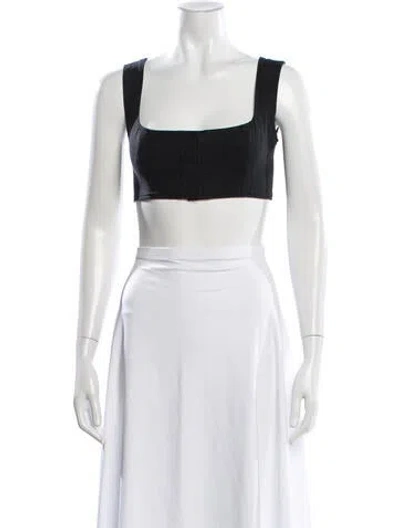 Pre-owned Le Kasha Linen Square Neckline Crop Top In White