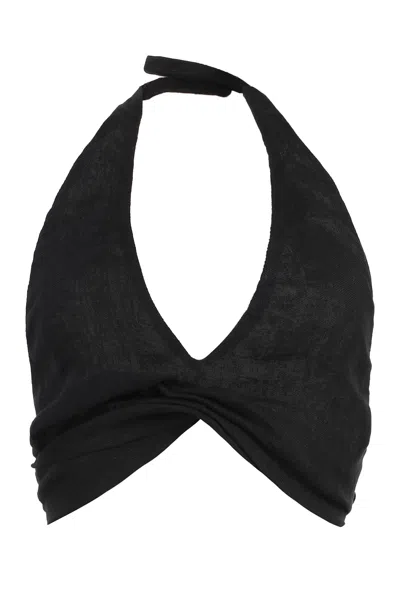 Le Kasha Linen Tank Top In Black