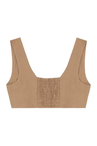 Le Kasha Linen Tank Top In Brown
