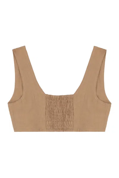 Le Kasha Linen Tank Top In Brown