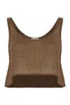 Le Kasha Linen Cropped Top In Brown