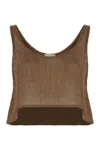 Le Kasha Linen Cropped Top In Brown