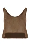 Le Kasha Linen Cropped Top In Brown