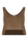 Le Kasha Linen Cropped Top In Brown