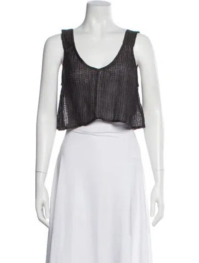 Pre-owned Le Kasha Linen V-neck Crop Top W/ Tags In Black