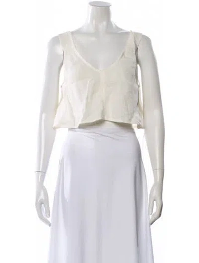 Pre-owned Le Kasha Linen V-neck Crop Top In White