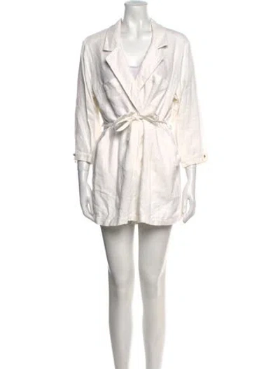 Pre-owned Le Kasha Linen V-neck Romper In White