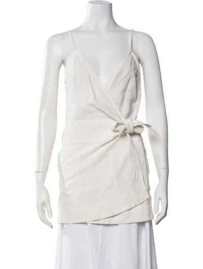 Pre-owned Le Kasha Linen V-neck Top In White
