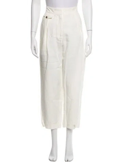 Pre-owned Le Kasha Linen Wide Leg Pants In White