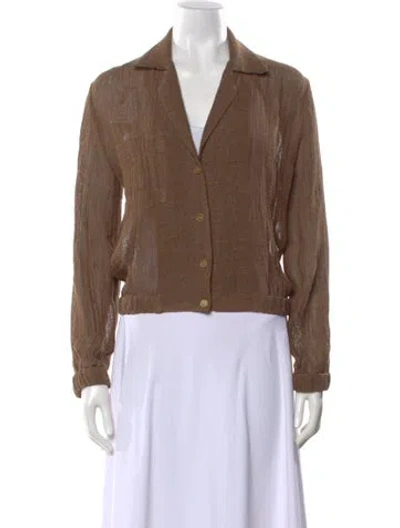 Pre-owned Le Kasha Long Sleeve Button-up Top In Brown