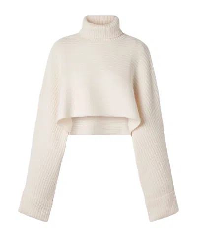 Le Kasha Gida Cropped Ribbed Organic Cashmere Turtleneck Sweater In White
