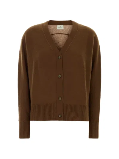 Le Kasha Lyss Cardigan Cotton V Neck Long Sleeves In Brown