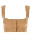 Le Kasha Womens Tabacco Square-neck Cropped Linen Top