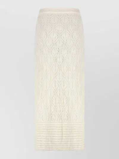Le Kasha Openwork Knit Skirt Elastic Drawstring Waist In White