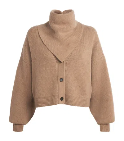 Le Kasha Organic Cashmere Scarf Derios Cardigan In Brown