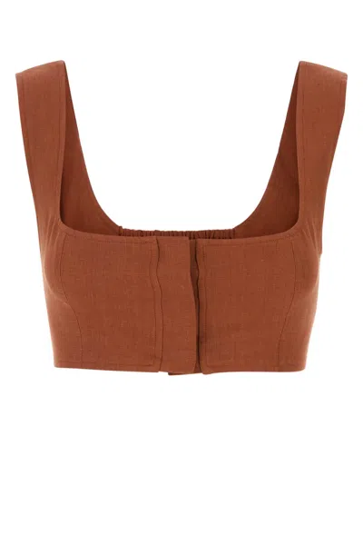 Le Kasha Organic Linen Crop Top In Red