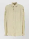 Le Kasha Oversized Silk Shirt With Embroidery And Stripes In Neutral