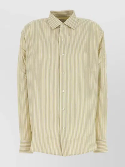 Le Kasha Oversized Silk Shirt With Embroidery And Stripes In Neutral