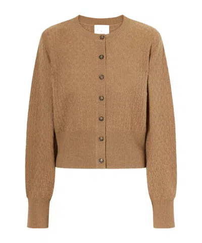Le Kasha Gaya Pointelle Knit Cashmere Cardigan In Brown