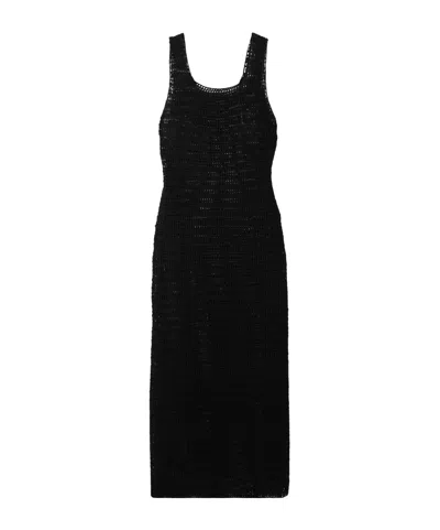 Le Kasha Shali Crocheted Organic Linen Maxi Dress In Black