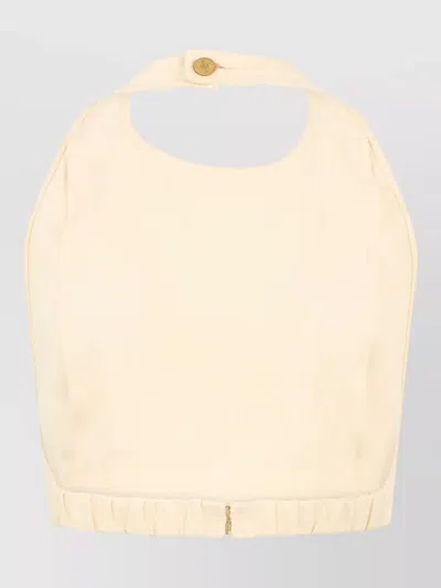 Le Kasha Short Cotton Top High Neck Ruched Hem In White