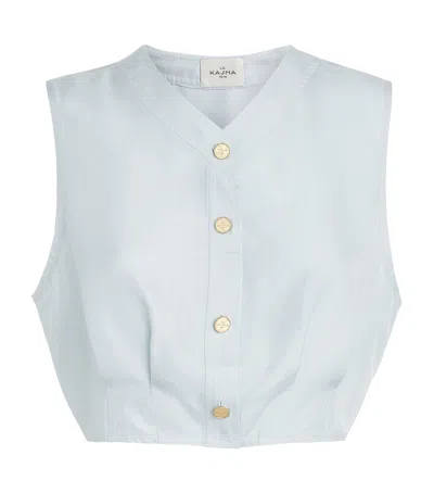 Le Kasha Haima V Neck Silk Top In Blue