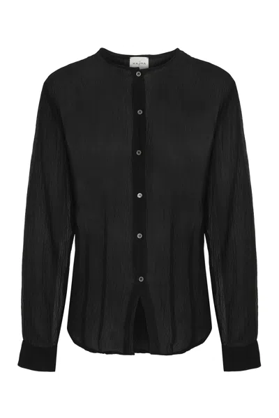Le Kasha Silk Long Sleeve Button-up Shirt In Black