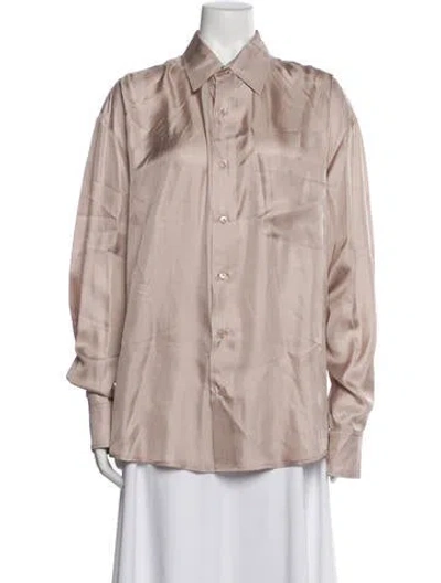 Pre-owned Le Kasha Silk Long Sleeve Button-up Top In Neutral