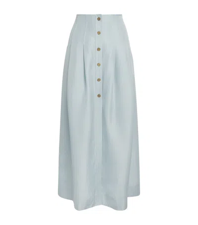 Le Kasha Silk Pleated Amou Midi Skirt In Blue