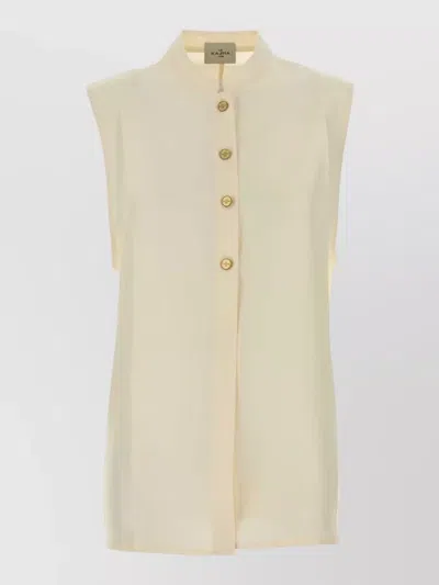 Le Kasha Silk Sleeveless Shirt Sheer Mandarin Collar In Neutral