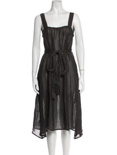 Pre-owned Le Kasha Square Neckline Midi Length Dress In Grey