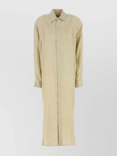 LE KASHA STRIPED SILK SHIRT DRESS WITH LONG SLEEVES