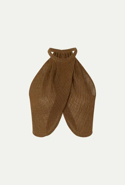 Le Kasha Top Linen Woman Clothing In Brown