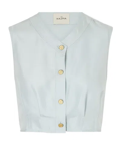 Le Kasha V Neck Silk Top In Blue