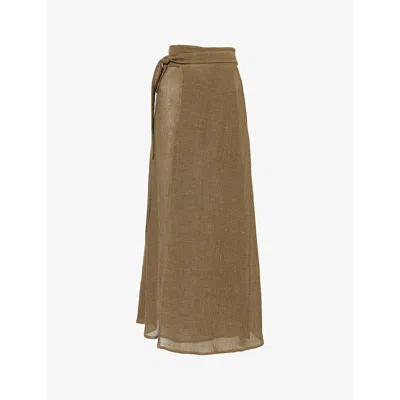 Le Kasha Wrap-front High-waist Linen Maxi Skirt In Tabacco